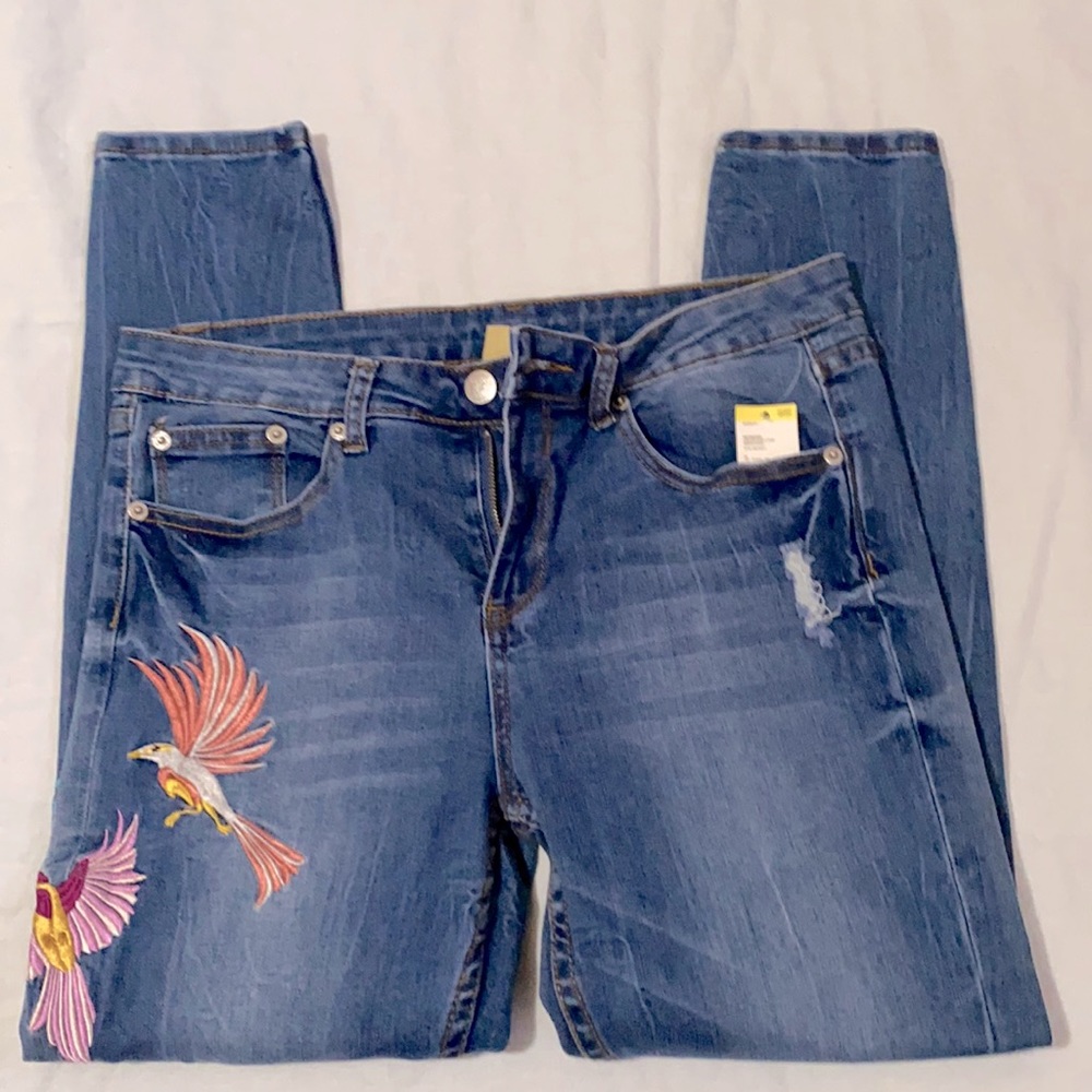 R1893 jeans with embroidery birds on the side/Sz8